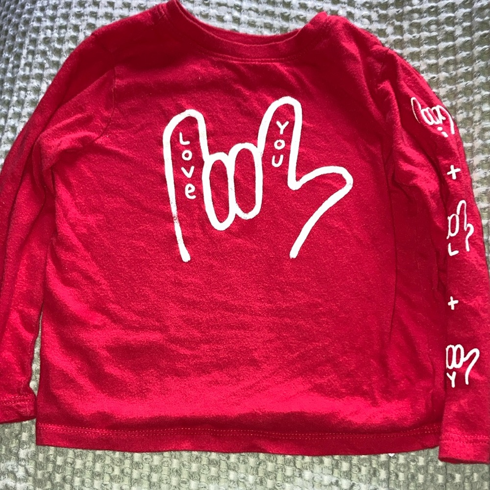 Red Kids Long Sleeve Shirt with Love You Design